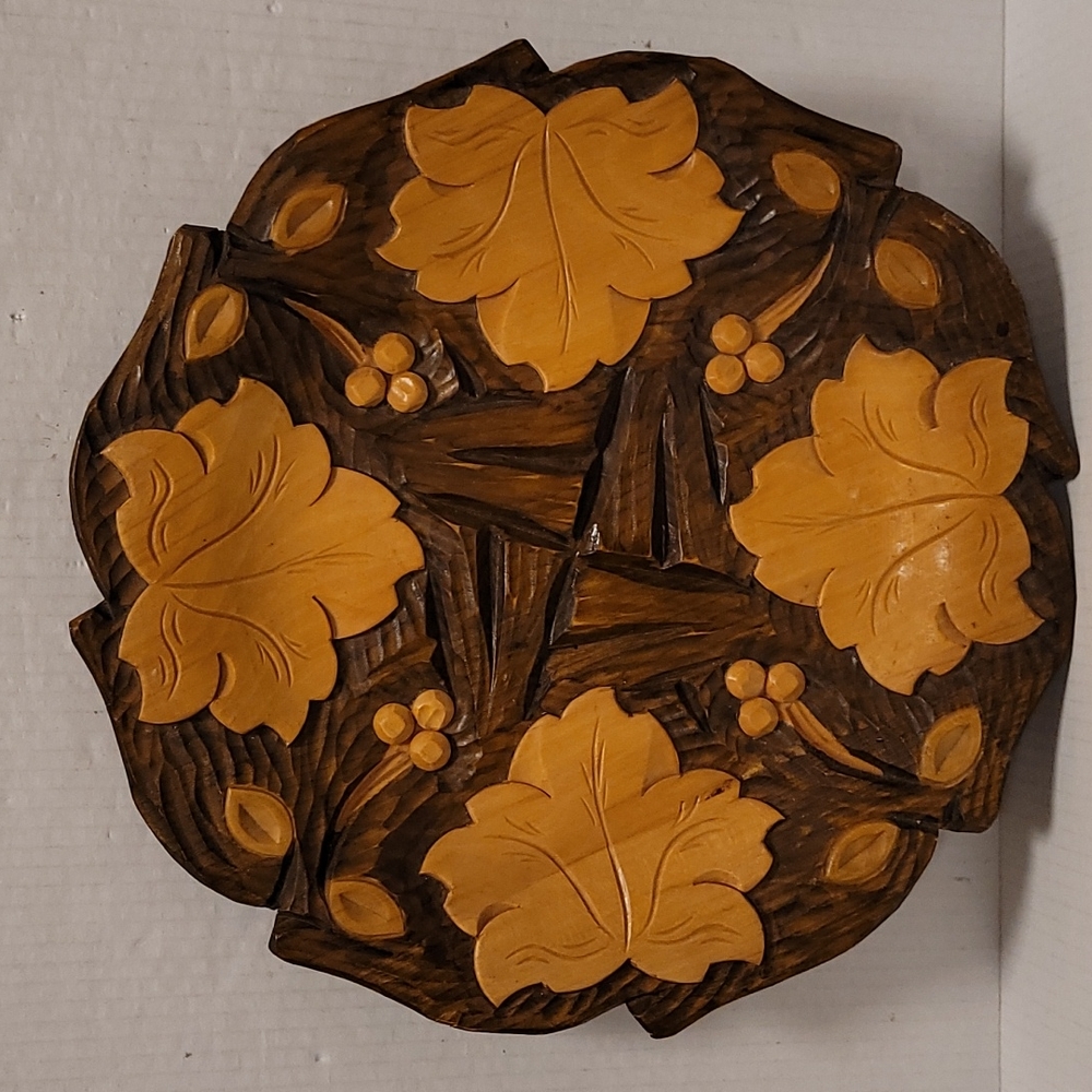 Vintage Hand Carved Wooden Wall Plate